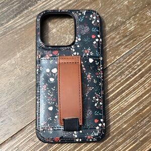 Walli Twilight Blossom Black Floral Phone Case with Brown Strap IPhone 14 Pro